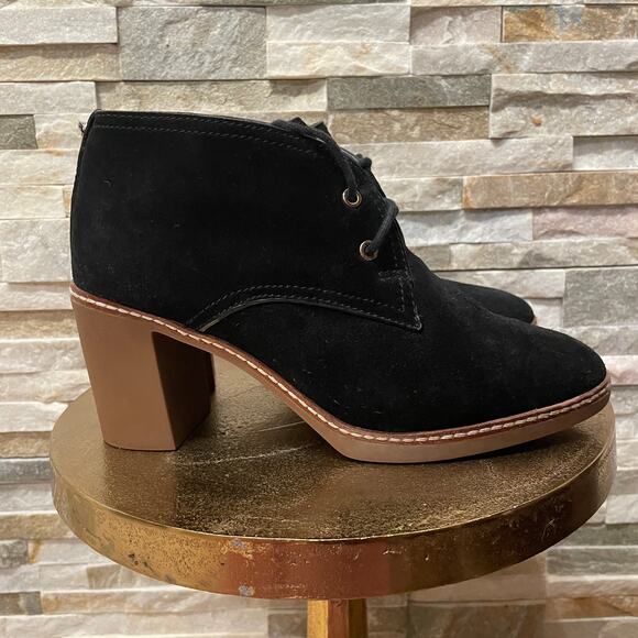 Tory Burch Hilary Suede Chukka Booties | Black Lace-Up, Block Heel, 8M - Picture 1 of 13